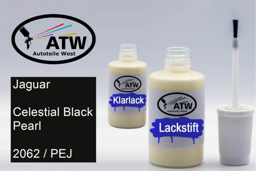 Jaguar, Celestial Black Pearl, 2062 / PEJ: 20ml Lackstift + 20ml Klarlack - Set, von ATW Autoteile West.